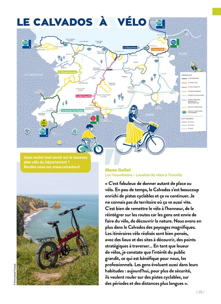 Carte des itinéraires cyclables en Calvados, idéale pour des balades à vélo en famille ou entre amis.